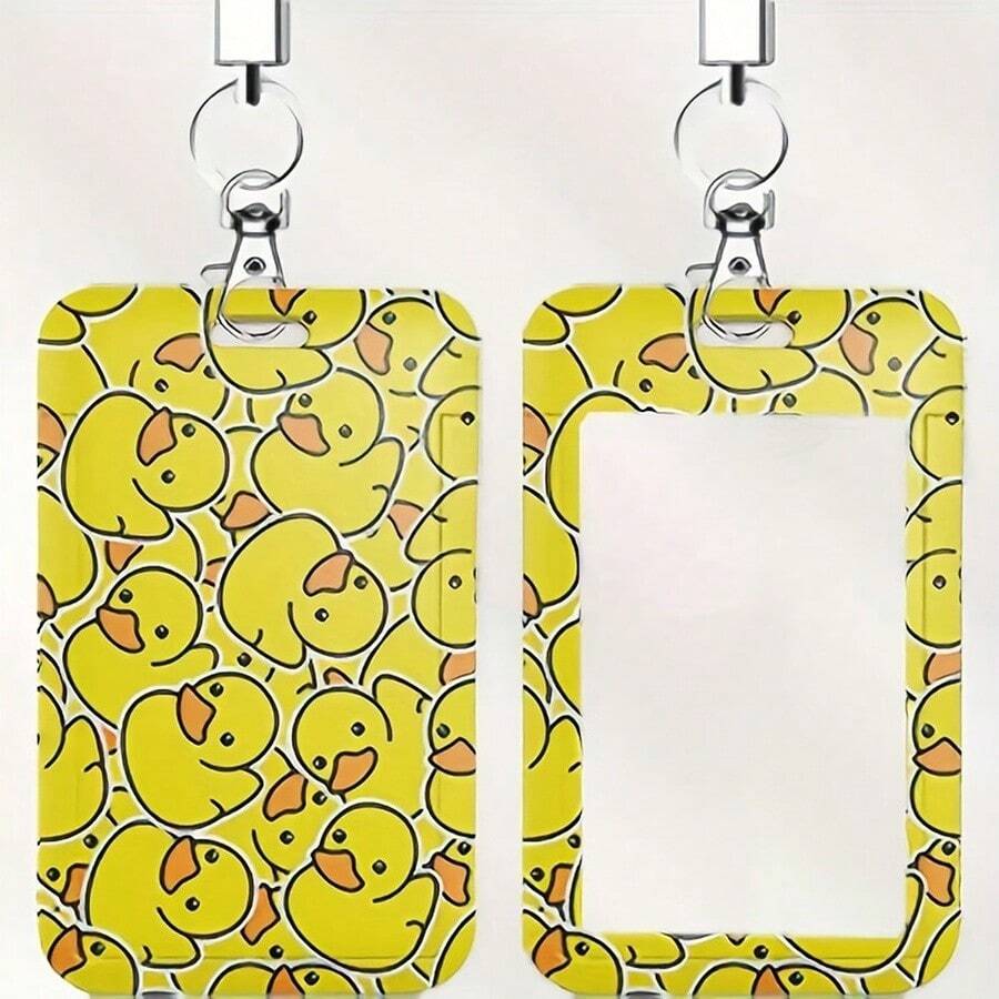 2D Style, 1pc/Pack, Cute Yellow Duck Shaped Wrist Strap ID Badge Holder, Multi-Functional Plastic Oil-Resistant Name Tag Clip, Suitable For Work, Study And Daily Use - Rectangle - View 1