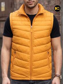 Chaleco Acolchado para Hombre con Forro Tipo Borrega, Cierre Frontal, Bolsillos con Cierre y Cuello Alto, Ligero y Cálido para Uso Casual, Urbano, Viaje y Exterior Diario. Big City - Mostaza Amarilla - Ver 6