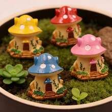 4pcs Fairy Garden Mushroom House Figurines, Resin Material Decorative Crafts, 4 Colors Set, Suitable For Moss, Potted Plants, Desktop Decor, Or Paired With Garden Potted Plants - Mushroom House - View 7