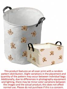 Bear Print Foldable Laundry Basket Set,Large Cylinder&Small Rectangle,Storage Bin,Breathable Dirty Clothes Hamper,Bathroom, Bedroom And Laundry Area;Home, Student And Renter Use,Housewarming, Christmas Or New Year Gift - Multicolor - View 10