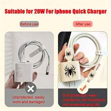 Spider Pattern Data Cable Protector, Compatible With Apple 18W/20W Charger, Prevents Cable Breakage And Tangling, Say Goodbye To Messy Cables - Portable - Perfect Gift For Friends - Multicolor - View 5