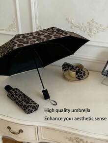 1pc Leopard Print Fully Automatic Vintage Sun/Rain Umbrella, Foldable UV Protection, Practical & Stylish, Wind-Resistant & Durable - As Shown - View 10