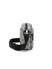 Men's Plaid Small Square Crossbody Bag, Lightweight Multi Compartment Shoulder Bag, Commuting Small Bag - Grey - View 3