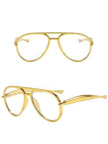 1 Pair Women's Aviator Metal Frame Fashionable Plain Lens Glasses, Suitable For Daily Wear, Commuting, Photography, Holiday Gift, High Definition Eyewear - Jin Ping - View 2