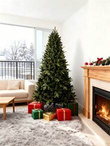 Green Artificial Pine Christmas Tree, Dense Full Foliage, 150/180/210cm Optional With Stable Base For Home Holiday Mall Window Party Decor - Multiple Specifications - View 1