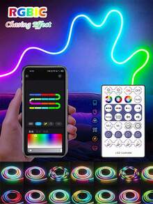 Multifunctional LED Light Strip, Supports Remote Control And APP Control, DIY Shape, USB Neon Light Rope, RGBIC Segmented Effect, Dreamy Lighting, Music Sync Color Change, Suitable For Gaming, Bedroom, Holiday Decoration, Christmas Decoration And Other Occasions. - RGBIC - View 1