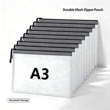 1/5/10pcs A3/A4 Transparent Extra Large Mesh Waterproof Zipper File Bag Document Bag Art Bag, Durable Student And Professional Document Organizer, Ideal For Paper And Test Storage - Black - View 7