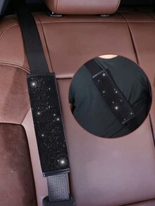 1 SET Car Diamond Steering Wheel Cover, Shiny Rhinestone Seat Belt Cover, Car Cup Holder Mat Combination - Multicolor - View 2