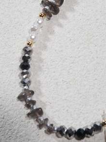 1pc Personalized Creative Purple Crystal Crushed Stone Beaded Phone Lanyard, Short Faux Pearl Phone Case Charm, Holiday Gift - Grey - View 6