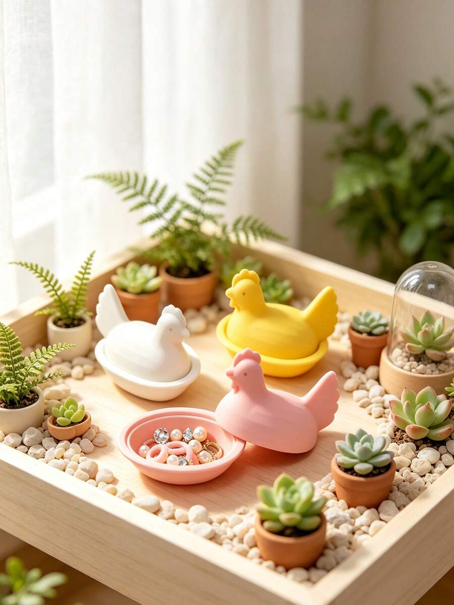 1pc Mini Hen-Shaped Storage Bowl, Openable Miniature Model, Dollhouse Storage Ornament, Vintage Kitchen Living Room Entryway Hallway Decor Storage Box, Scene Shooting Prop, Collectible Grade Model, Perfect Holiday Gift - A - View 1