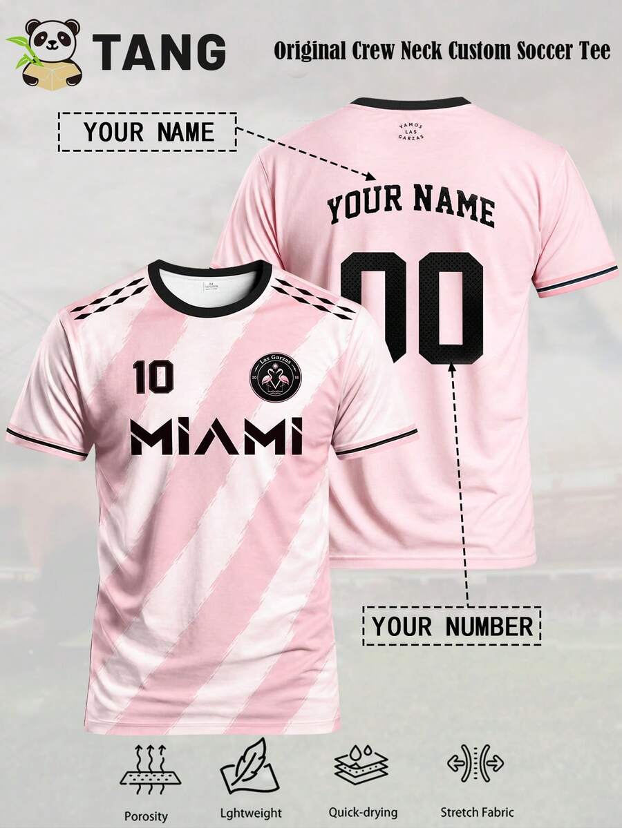 Miami #10 Custom Men's Soccer Jersey & Customizable Name & Number & Round Neck Lightweight Soccer Sports Top & Suitable For Soccer Matches, Training, Daily Wear, Gifts