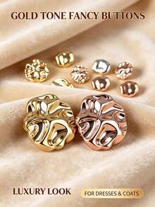 10-2pcs Special Shaped Plastic & Metal Buttons, Gold/Silver, 12mm Rippled Plastic Buttons For Women's Shirts, Sweaters, Blazers - A - View 9