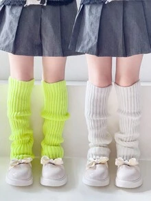 2 Pairs Girls Neon Color Knitted Ribbed Leg Warmers, Suitable For Princess Casual Holiday Party Cosplay Costume Accessories - Multicolor - View 17