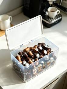 Clear Storage Box With Lid, Dust-Proof Plastic Bin With Handle, Coffee Pattern Printed Storage Container, Home Kitchen Countertop Coffee Corner Tea Bag Storage Box, Desktop Snack And Small Item Organizer, Coffee Capsule Organizer, Large Capacity Visible Storage Container, Home Storage Essential, Suitable For Storing Tea Bags, Coffee, Snacks, Miscellaneous Items, Etc., Office, Dorm, Kitchen, Car Multi-Scenario Use, Practical Gift Choice For Friends, Family, Loved Ones, Christmas Gift, Teacher's Day, Back To School Gift, Birthday Gift - Multicolor - View 8