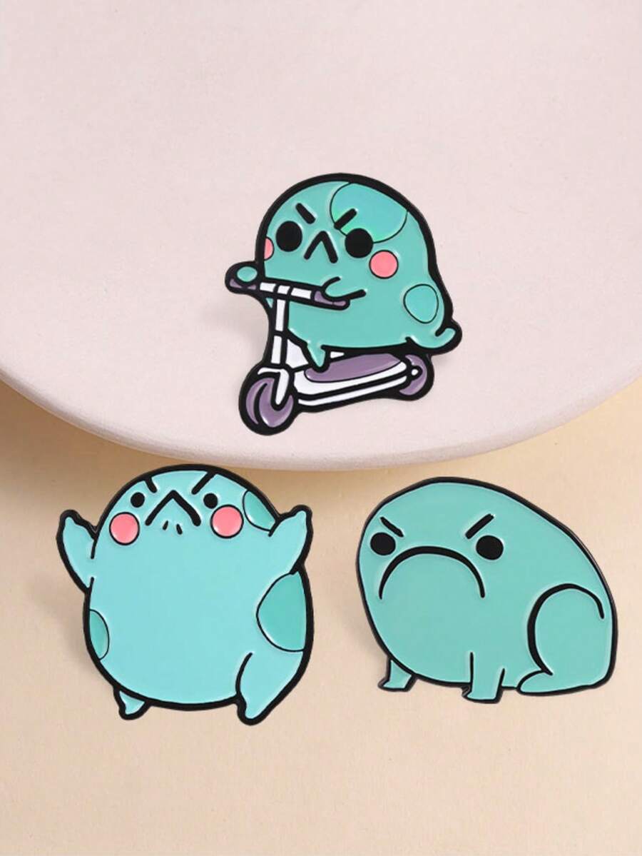 3pcs Cute Cartoon Angry Frog Enamel Pin, Funny Meme Frog Badge, Fashion Accessory For Clothes And Backpacks, Gift For Frog Lovers