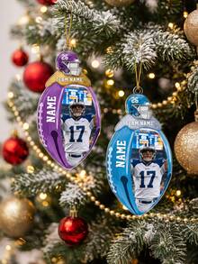 1pc Custom Photo And Text American Football Christmas Ornament, Personalised Player Helmet Design Acrylic Hanging Decor, Unique Christmas Tree Gift For Football Lovers - Multicolor - View 4