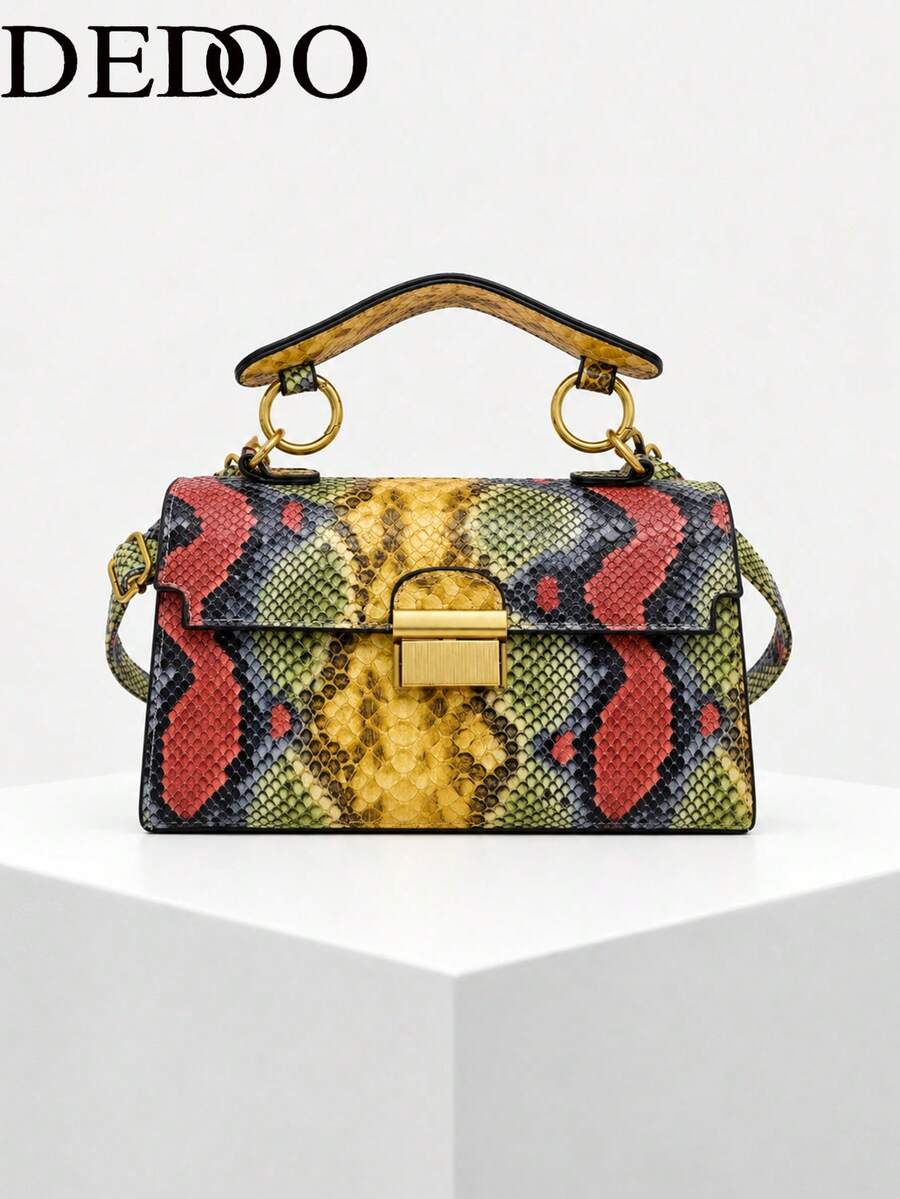 Fashionable, High-End Quality, Luxury, Niche Design Snake Skin Print, Multifunctional Handbag With Detachable Shoulder Strap And Underarm Lock (Snake Skin Pattern Random)
