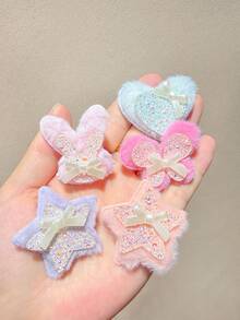6/12Pcs Sweet Plush Hair Clips, Sparkling Heart Star Rabbit Butterfly Hair Clips, Cute Bow Decor Children Hair Clips, Sweet Dopamine Style Girls Hair Accessories, Suitable For Daily/Outing/Party Use. - Multicolor - View 9