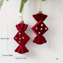 2pcs=1set Christmas Candy Cane Hanging Decor, Christmas Tree Decoration, Window Display, Nordic Style Red Flocked Candy Pendant - Multiple Styles - View 6