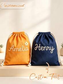 Custom Drawstring Backpack, Embroidered Letters, Customizable Name Print Canvas Storage Bag, Waterproof, Large Capacity, Multiple Colors Available, Suitable For Sports, Fitness, Swimming And Travel - Multicolor - View 2
