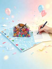 Custom 3D Ocean Style Greeting Cards, Shells, Starfish, Coral, Blue, Ocean Theme. Pattern, Holiday Greeting Card Set/Blank Inner Pages Customizable | Suitable For Holidays, Parties, Event Invitations | First Choice For Holiday Gifts - Single Piece - View 6