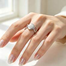 1pc Elegant Silver 304 Stainless Steel Round Polished Hollow Open Adjustable Ring, Suitable For Women's Daily, Vacation And Seasonal Wear - Silver - View 3