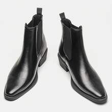 Men's Chelsea Boots Thick Sole Pointed Toe Elegant Vintage Style - Black - View 6