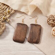 6 Pairs Fashion Geometric Wooden Earrings, Hollow, Water Drop, Rhombus, Rectangle Multi-Style - Earrings - View 9