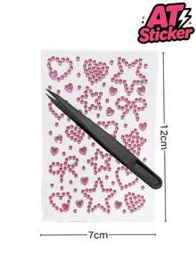 1pc Pink Rhinestone Decorative Sticker, Heart, Five-Point Star, Bow Outline Faux Crystal Rhinestone Pattern, Paired With Independent Single Rhinestones Of Different Sizes, Transparent Base One-Piece Die-Cut Process, Self-Adhesive Backing With Clear Glossy Finish, Strong Adhesion And Resistant To Peeling, Suitable For Phone Cases, Instant Cameras, Bluetooth Earphone Cases, Gift Boxes, Storage Boxes, Tablet Shells And Other Smooth Hard Surfaces, Used For Decorating Various Items To Create A Light Luxury Romantic Texture And Enhance The Atmosphere Of The Object - Decorative Stickers - View 7