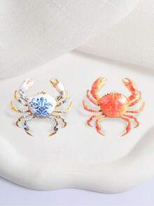 Exquisite Crab Shape Lapel Pin Set, Ocean Animal Enamel Pin, Decorative Brooch For Coat Backpack - Multicolor - View 6