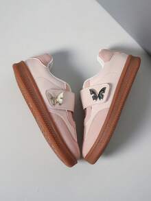 Children's Spring/Autumn Fashion Casual Versatile New Style Training Shoes With Hook-And-Loop Wide Strap Butterfly Decor Comfortable College Style - Pink - View 6