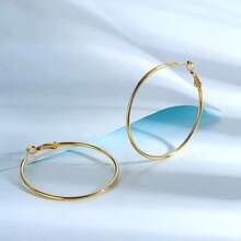 Anting Bulat Klasik Sederhana dari Baja Tahan Karat, Unisex, Gaya Punk, Anting Menarik Perhatian Ukuran Besar atau Kecil - lingkaran - View 11