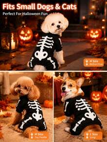 Fluorescent Skeleton Dog Costume, Halloween Pet , Cute Bone Pattern Puppy And Kitten Clothes - Black - View 4