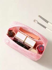 1/2pcs Macaron Color Mesh Small Makeup Bag, Lipstick/Earphone Cable/Coin Small Storage Bag, Portable Zipper Travel Cosmetic Pouch - Multicolor - View 5