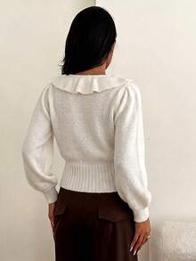 Vuslat Women's Autumn French Style Round Neck Ruffle Trim Pullover Sweater, Suitable For Party, Birthday, Back To School, Commute, Christmas - Apricot - View 5