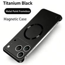 電鍍無框磁吸超薄手機殼，相容 iPhone 18 Pro Max 18 Pro，磨砂防震保護殼，相容 17 Air 16 15 13 12 14 Plus - 黑色 - 查看 6