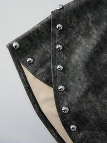 Chân váy mini quấn denim giặt kiểu vintage, đính đinh tán punk, dáng ôm body bất đối xứng, cạp cao, phong cách Y2K Goth, váy ngắn dự tiệc clubwear - màu đen - Xem 8