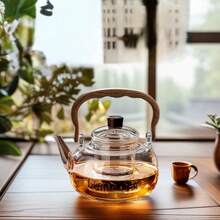 1pc 1000ml/35.2oz Heat-Resistant Glass Teapot With Removable Filter - Thick Bottom Suitable For Induction Cooktop, Suitable For Flower Tea, Herbal Tea And Loose Leaf Tea | Spring Home Tea Brewing Gift Set Suitable For Induction Cooktop And Tea Ceremony - Multicolor - View 5