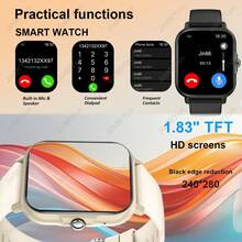Full Touch Screen Smartwatch, 1.83-Inch HD Display, Multiple Sports Modes, Remote Camera Control, Wireless Calling Support, Step Tracking, Built-In 180mAh Battery, Music Control, Weather Forecast, Alarm Clock, Message Notifications, Compatible With Android And IOS, Perfect Holiday Gift - View 5