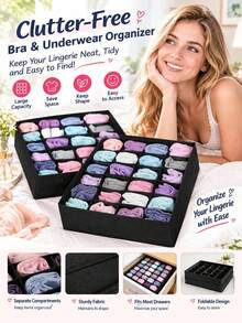 Sock And Underwear Storage Box, 24-Compartment Foldable Drawer Storage Box, Closet Storage Basket, Space-Saving Home Closet, Bedroom Accessories, Storage Decoration, Festival/Room/Home/Bedroom Decoration, Storage Box, Home Storage, - Multicolor - View 14
