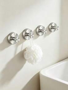 Bathroom & Kitchen Suction Cup Hooks, Stainless Steel Heavy Duty No-Drill Towel Rack, Removable & Reusable, Suitable For Shower, Kitchen, Bathroom, Cabinet And Smooth Surfaces Like Glass & Tile (Black 2/4pcs, Silver 2/4pcs) - Silver - View 2