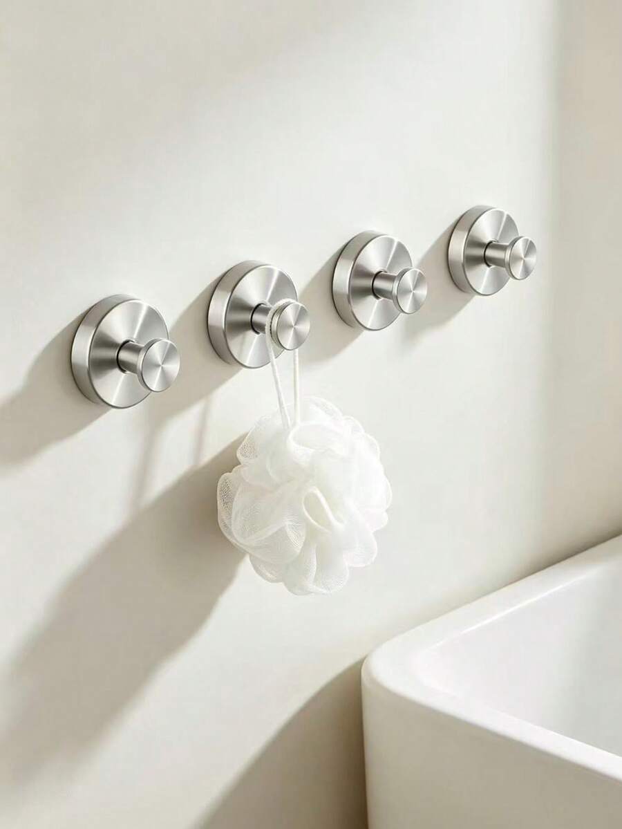 Bathroom & Kitchen Suction Cup Hooks, Stainless Steel Heavy Duty No-Drill Towel Rack, Removable & Reusable, Suitable For Shower, Kitchen, Bathroom, Cabinet And Smooth Surfaces Like Glass & Tile (Black 2/4pcs, Silver 2/4pcs)
