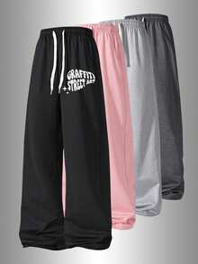 Women's Spring/Autumn Soft Comfortable Breathable Straight Leg Sweatpants, Casual Jogging Fitness Track Pants - Black - View 5
