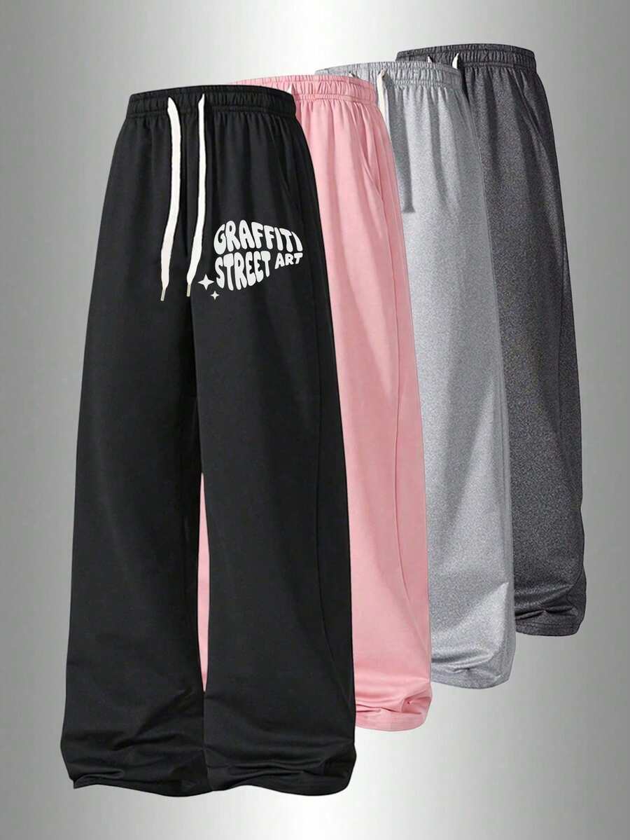 Women's Spring/Autumn Soft Comfortable Breathable Straight Leg Sweatpants, Casual Jogging Fitness Track Pants - Black - View 1