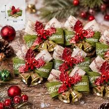24pcs/12pcs/1pc-Christmas Bow Bell, Suitable For Christmas Tree Decoration, Gift Wrapping, Wedding, New Year Party DIY Crafts - Classic Small Ornament With Gold Pointed Bell - A - View 7