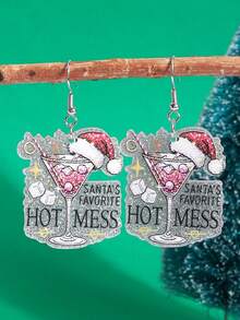 1 Pair Christmas Cute Cartoon Creative Fun Unique Fashion Slogan High Heel Glass Christmas Hat Agave Acrylic Pendant Earrings - Multicolor - View 4