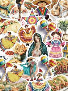 somoving 500pcs, Mexican Aesthetics Mobile Phone Stickers, Creative Aesthetic Design Sticker, Applicable, Mobile Phone Case, Mobile Phone, Tablet, Laptop, Suitcase, Pencil Case, Helmet, Bicycle, Suitcase, Skateboard, Desktop, Headphone Case, - Multicolor - View 1
