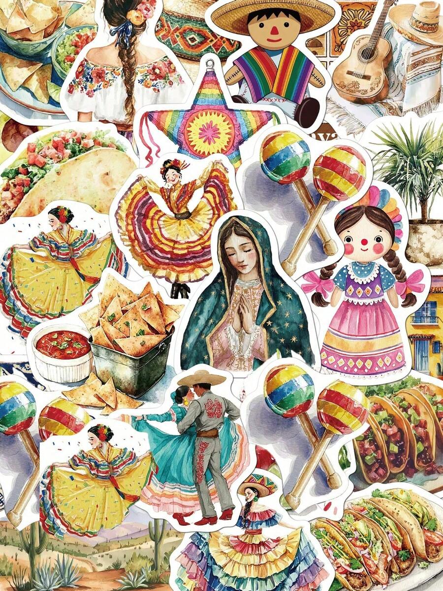 somoving 500pcs, Mexican Aesthetics Mobile Phone Stickers, Creative Aesthetic Design Sticker, Applicable, Mobile Phone Case, Mobile Phone, Tablet, Laptop, Suitcase, Pencil Case, Helmet, Bicycle, Suitcase, Skateboard, Desktop, Headphone Case, - Multicolor - View 1