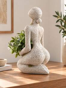 1pc Modern Female Figure Resin Planter, Spotted Stone Texture Decorative Flower Pot, Small Artistic Succulent & Plant Stand, Suitable For Bookshelf, Desktop, Balcony, Housewarming Gift For Women And Home Decor Enthusiasts - A - View 1