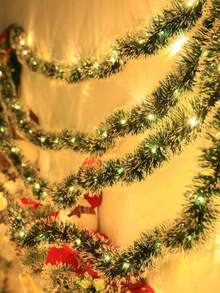 1pc Pre-Lit Christmas Garland, White & Green Artificial Frosted Pine Needle Vine, USB Powered LED Light Strip With 8 Lighting Modes, Suitable For Stair Railing, Fireplace Mantel, Window, Indoor Home Winter New Year Holiday Decor - Multicolor - View 9